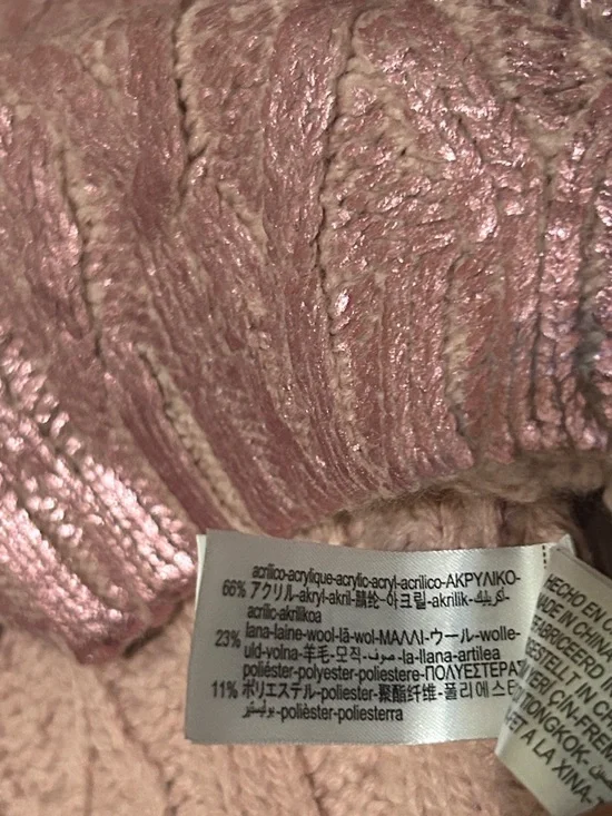 ZARA Girls Metallic Pink Cable Knit Cropped Sweater Shimmer Knit Mock Neck XS - Picture 7 of 9